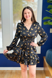 Tiger Print Surplice Dress - Black