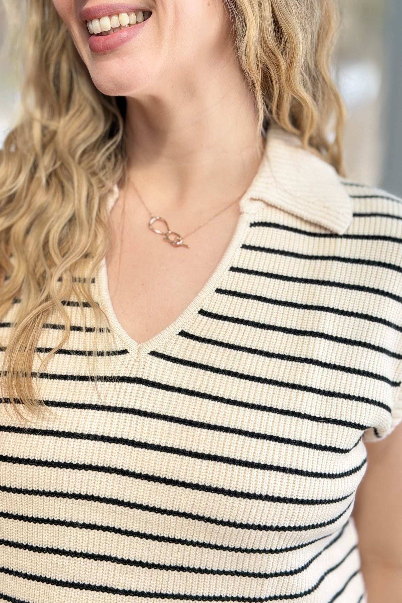 Striped Collared Sweater Vest - Apricot