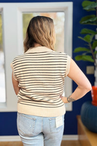 Striped Collared Sweater Vest - Apricot