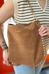 Rosalie Rivet Suede Hobo Bag - Camel