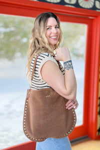 Rosalie Rivet Suede Hobo Bag - Camel