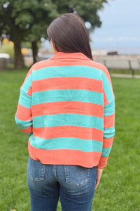 Striped Collared Sweater Top - Orange