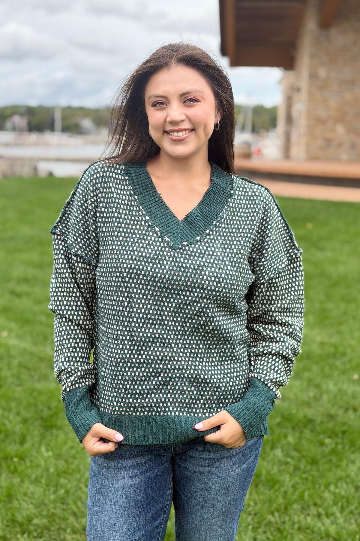 Contrast Stitch Reversible Sweater - Forest