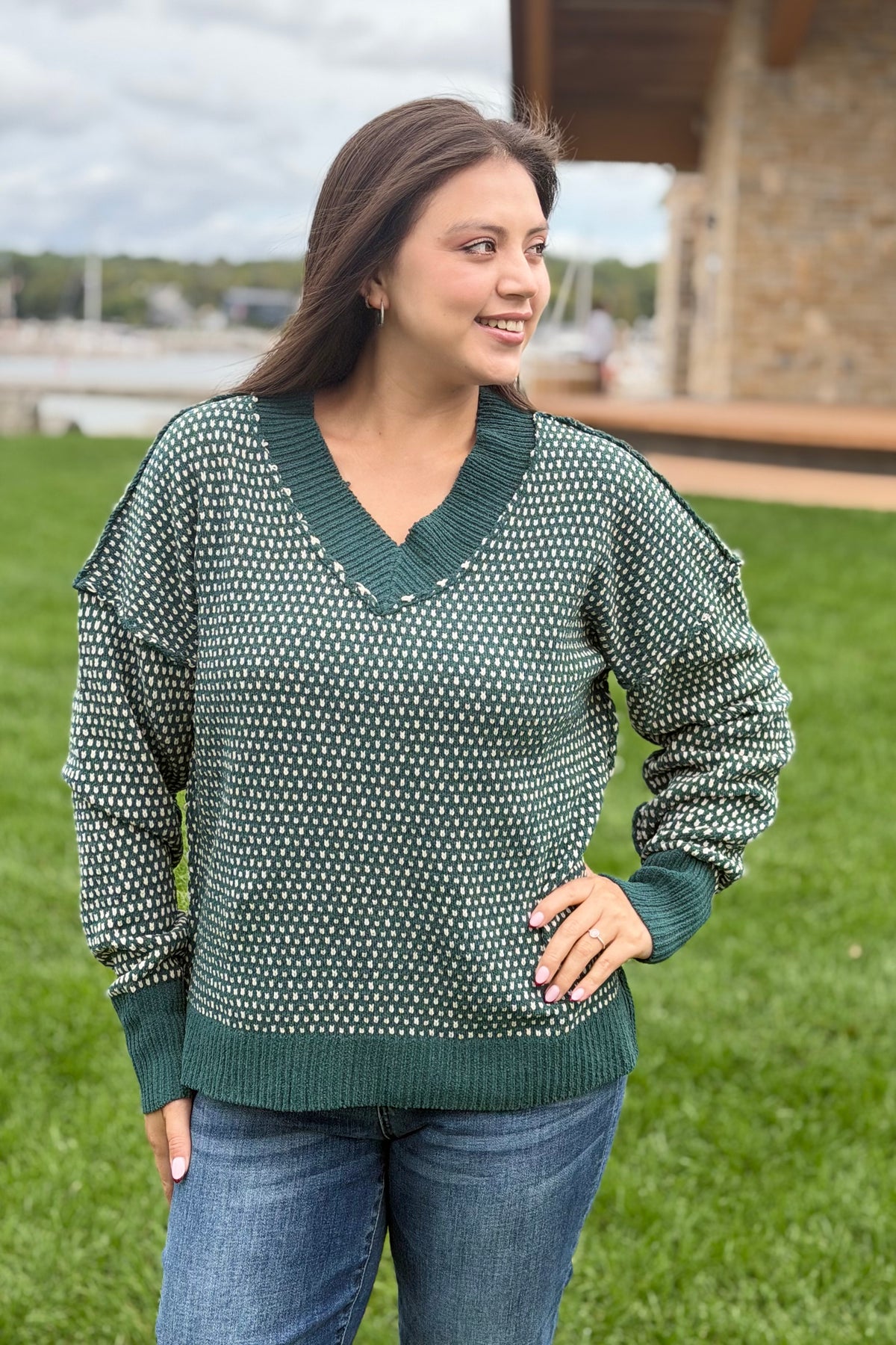 Contrast Stitch Reversible Sweater - Forest