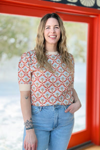 Floral Short Sleeve Sweater - Orange