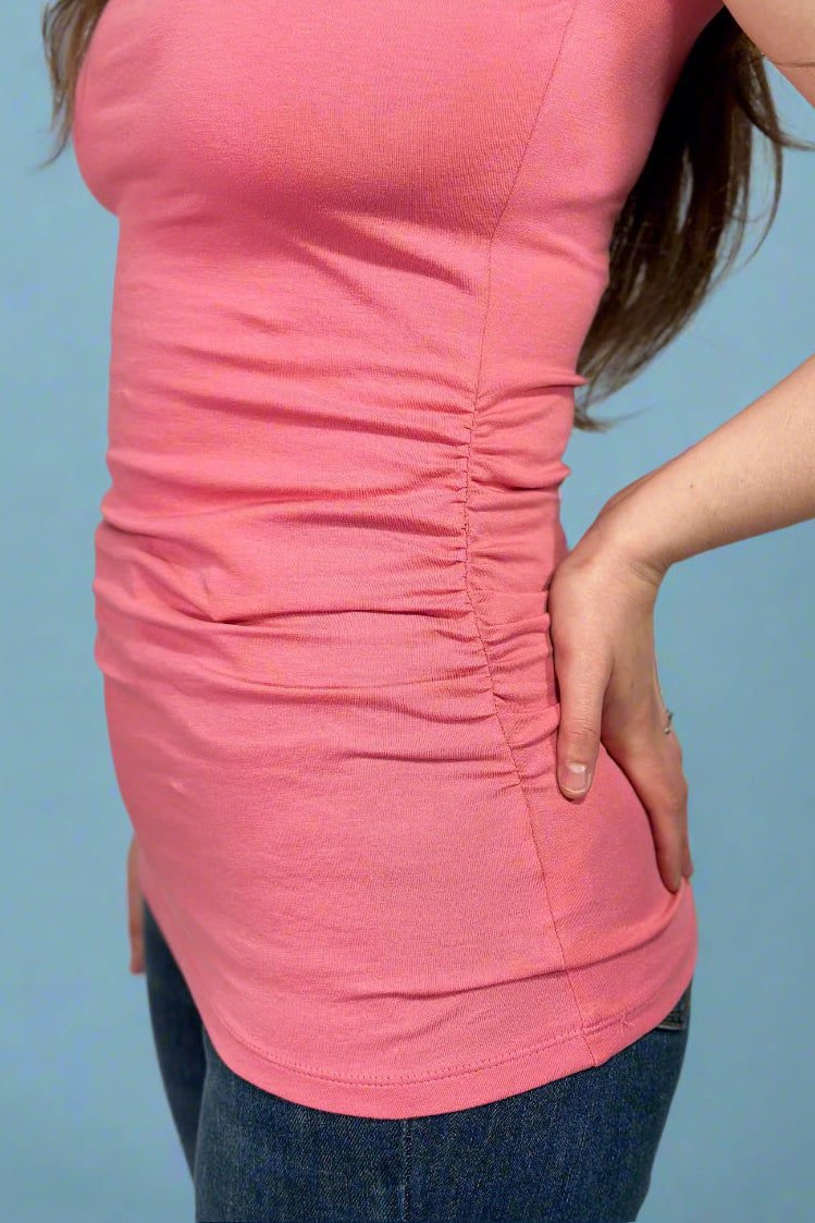 Side Ruched Tank Top - Pink