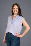 V-Neck Sleeveless Ruffle Top - Lavender