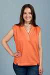V-Neck Sleeveless Ruffle Top - Orange