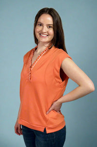 V-Neck Sleeveless Ruffle Top - Orange
