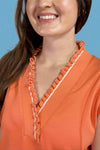 V-Neck Sleeveless Ruffle Top - Orange
