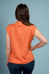 V-Neck Sleeveless Ruffle Top - Orange