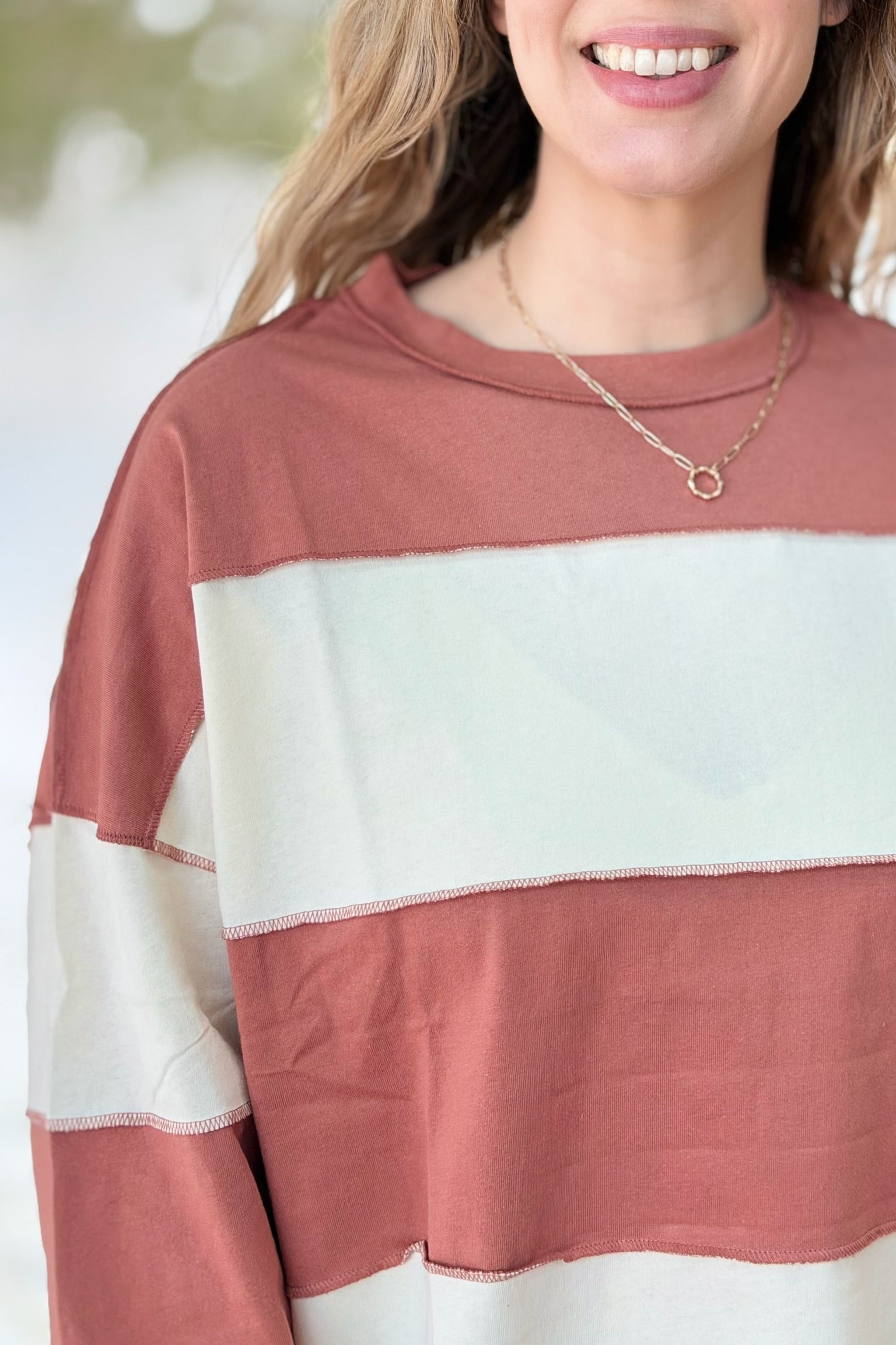 Bold Stripe Long Sleeve Top - Terracotta