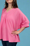 Oversized Gauzy V-Neck Top - Pink