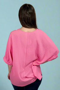 Oversized Gauzy V-Neck Top - Pink