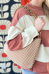 Sienna Slouchy Woven Shoulder Bag - Brown Checkered
