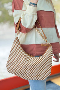 Sienna Slouchy Woven Shoulder Bag - Brown Checkered