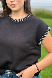 Stitch Detail Sweater Vest - Black