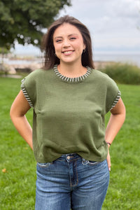 Stitch Detail Sweater Vest - Green