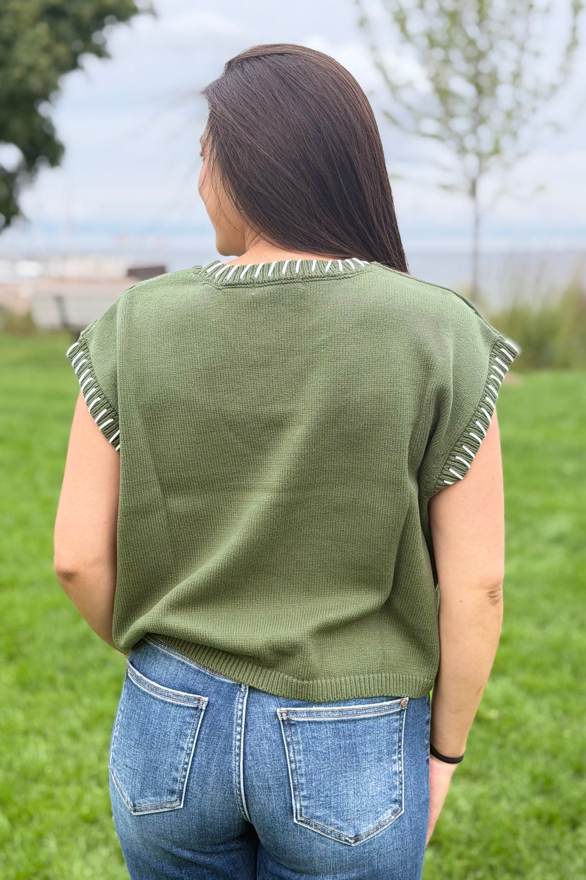Stitch Detail Sweater Vest - Green