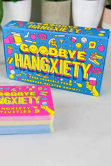 25 hangxiety affirmations and 25 hangxiety activity cards.