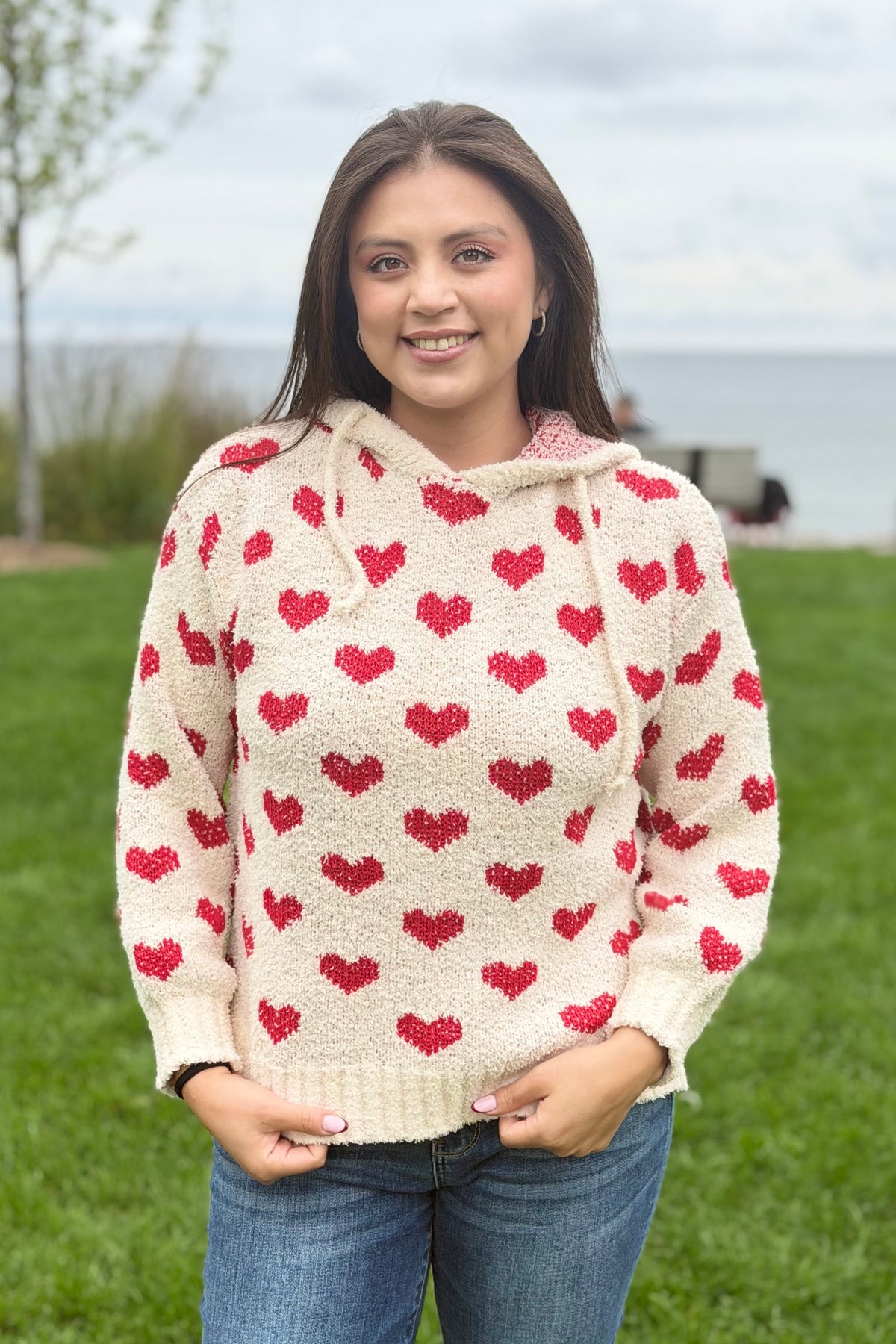 Heart Pattern Hoodie Sweater