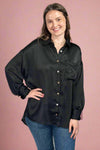 Textured Long Line Button Down - Black
