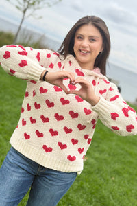Heart Pattern Hoodie Sweater