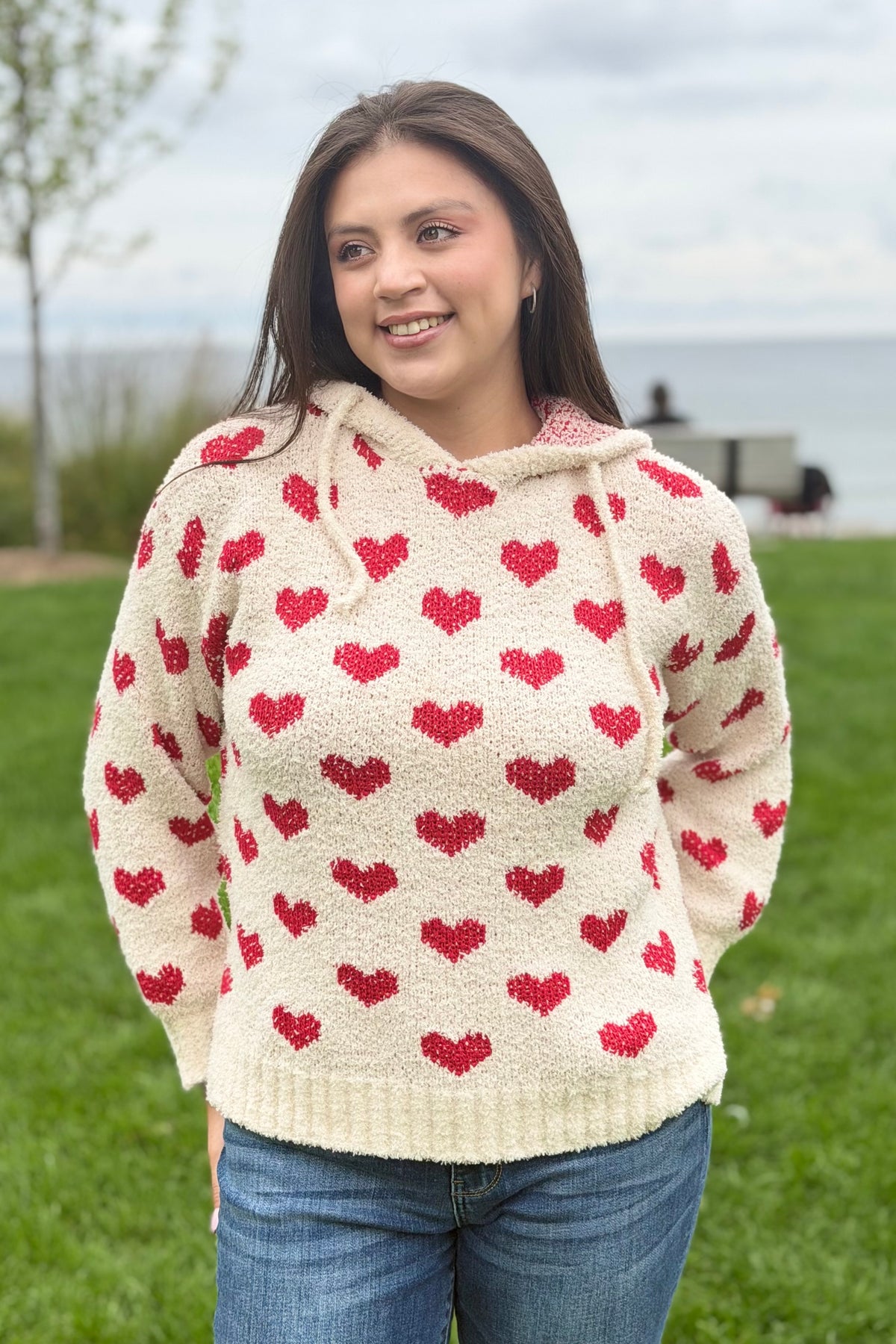 Heart Pattern Hoodie Sweater