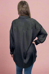 Textured Long Line Button Down - Black