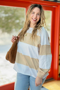 Bold Stripe Long Sleeve Top - White Oat