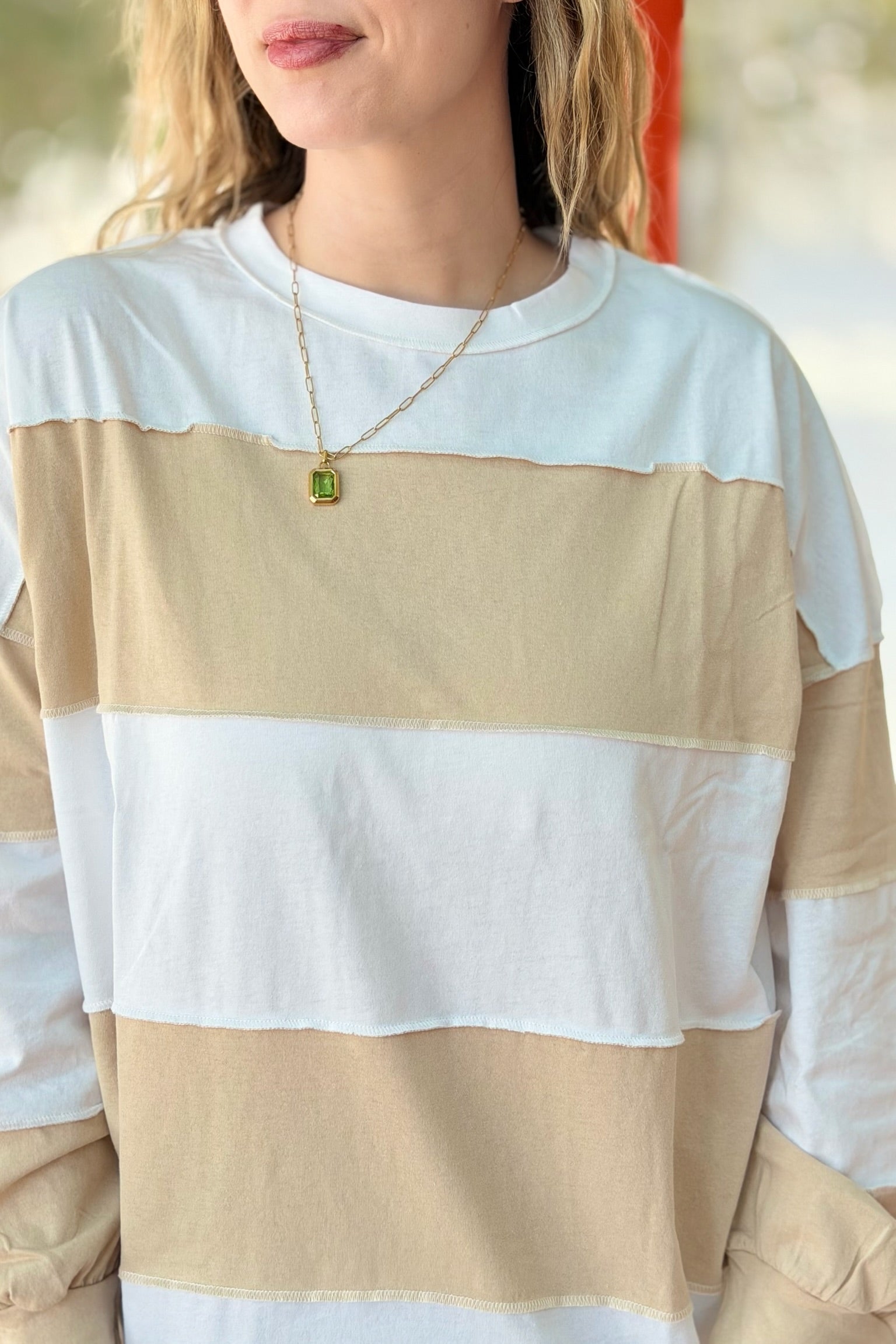 Bold Stripe Long Sleeve Top - White Oat