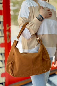 Hazel Hobo Shoulder Bag with Tassel - Tan Suede