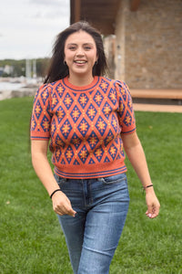 Geometric Sweater - Navy & Orange