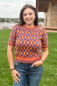 Geometric Sweater - Navy & Orange