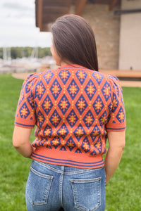Geometric Sweater - Navy & Orange