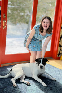 Pugs And Paws Print Dress - Blue