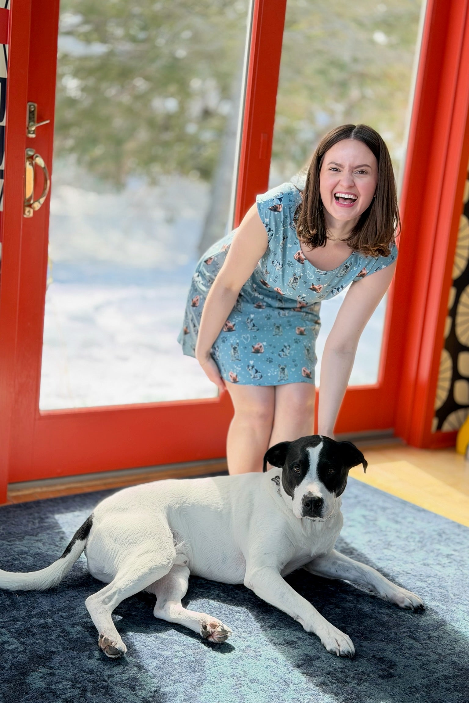 Pugs And Paws Print Dress - Blue