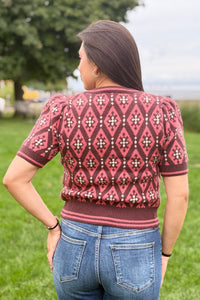 Geometric Sweater - Coral & Brown