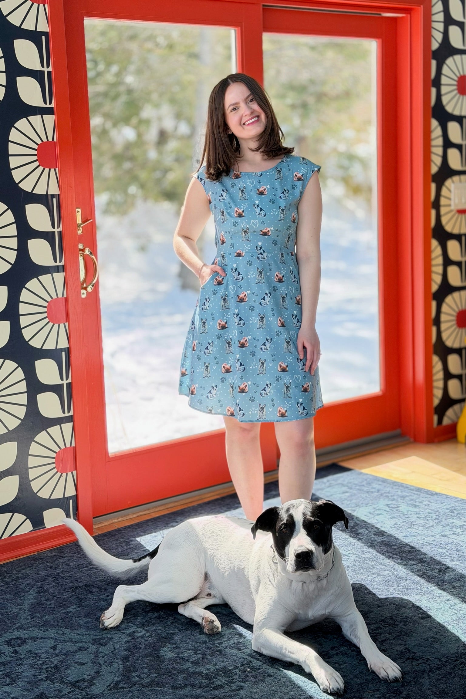 Pugs And Paws Print Dress - Blue