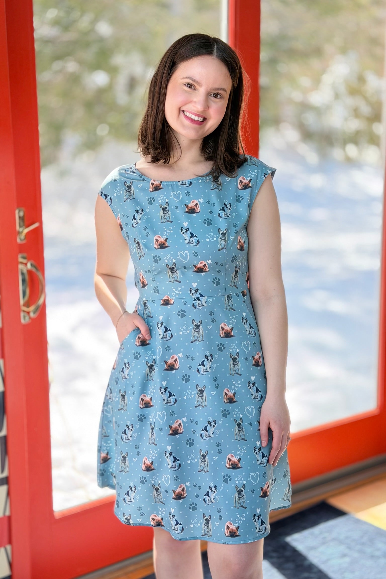 Pugs And Paws Print Dress - Blue