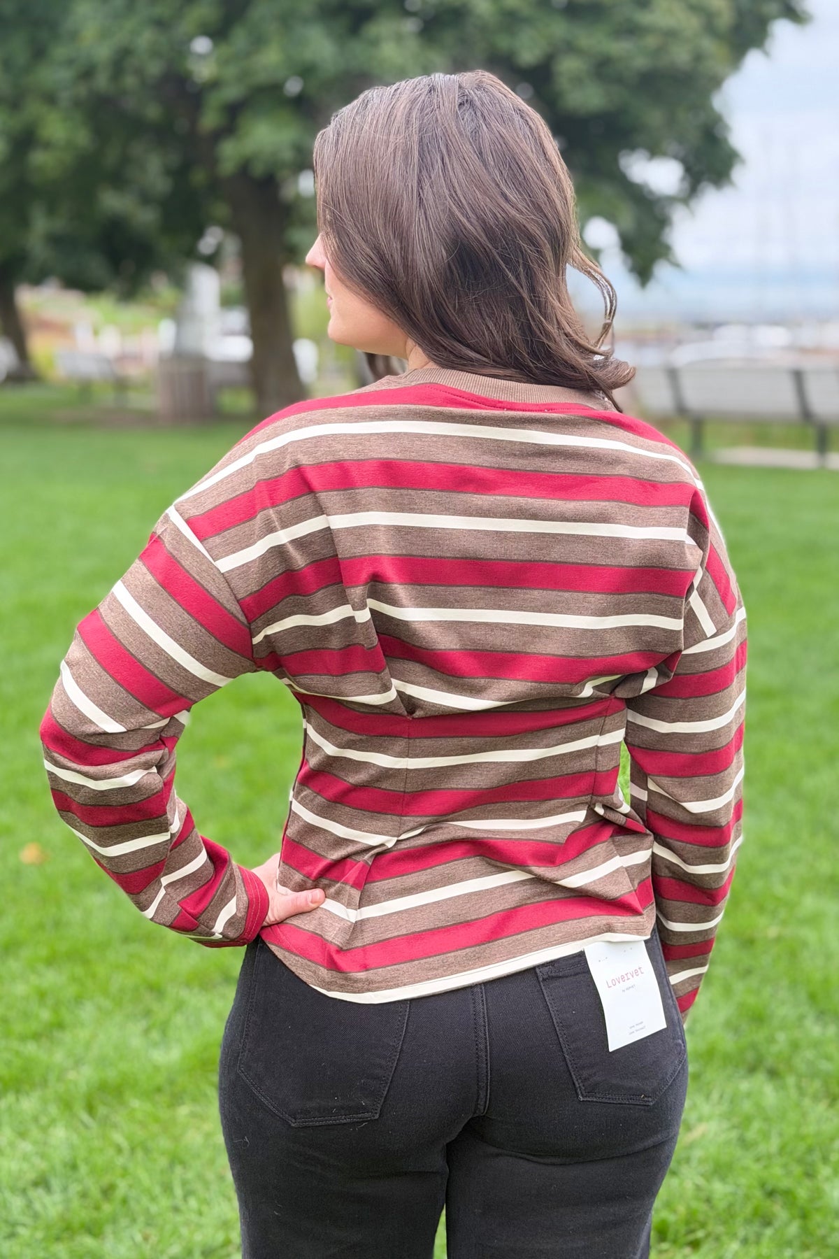 Stripe Waist Pleated Top - Wine