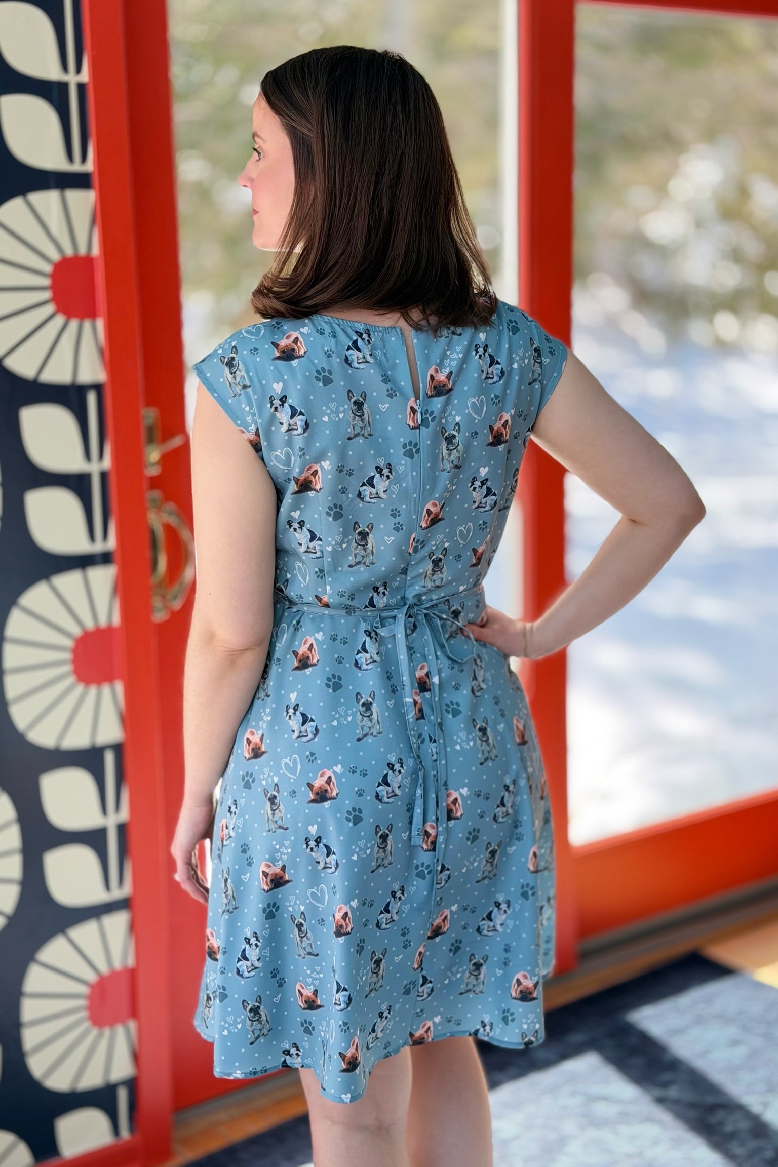 Pugs And Paws Print Dress - Blue