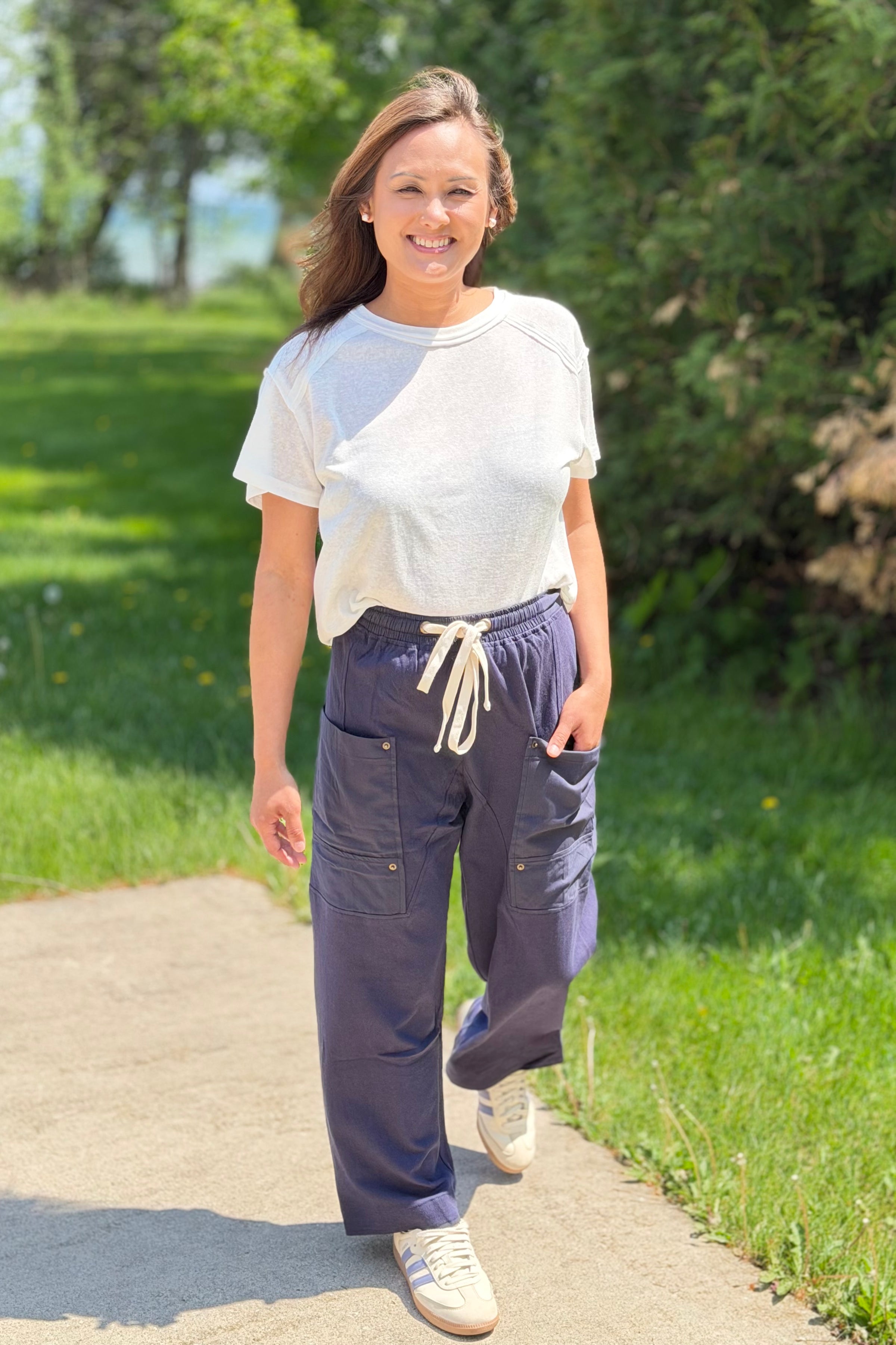 Wide Leg Utility Pants - Navy