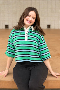Striped Rugby Polo Top - Green