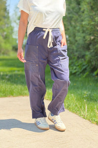 Wide Leg Utility Pants - Navy