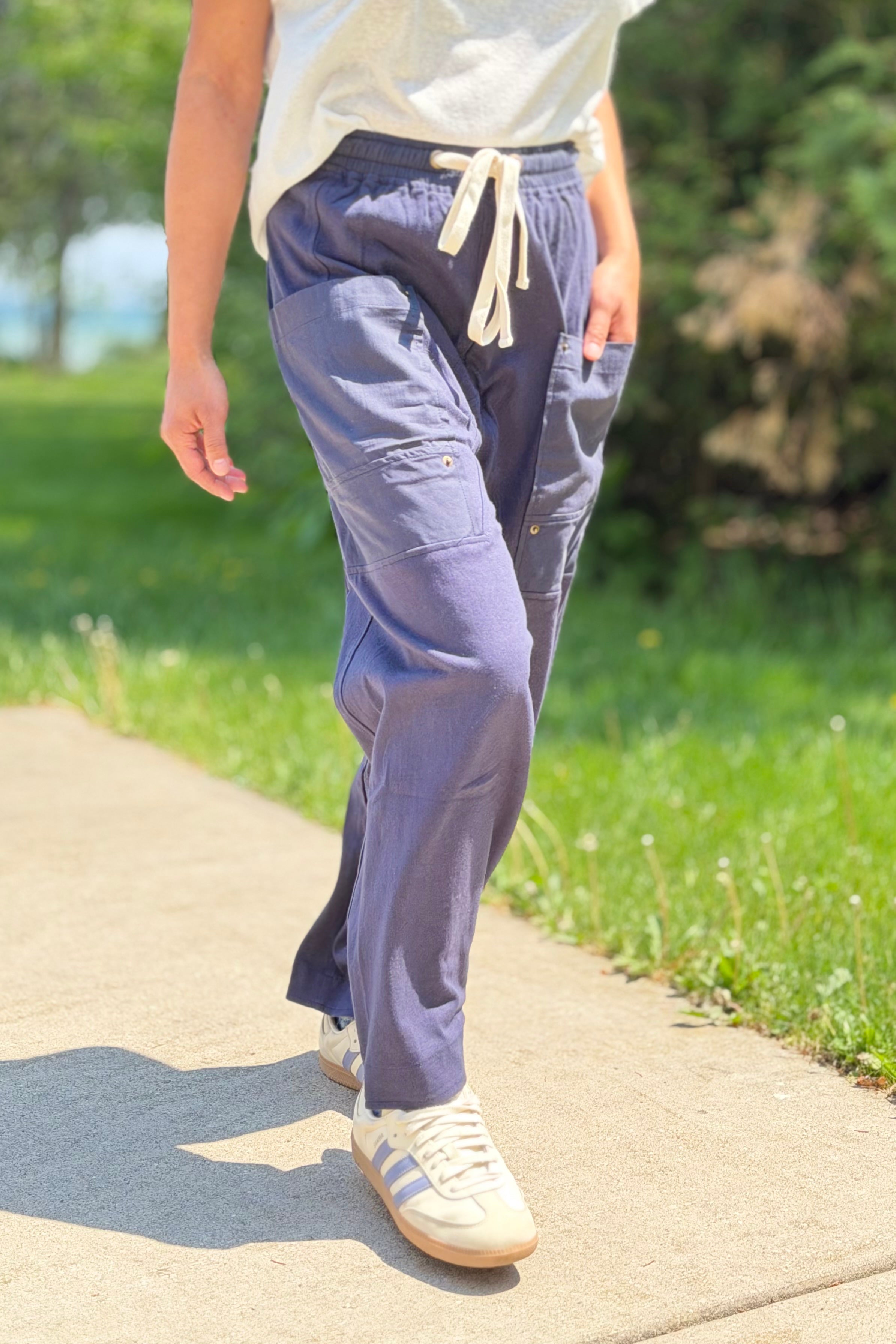 Wide Leg Utility Pants - Navy