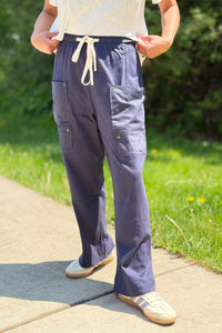 Wide Leg Utility Pants - Navy