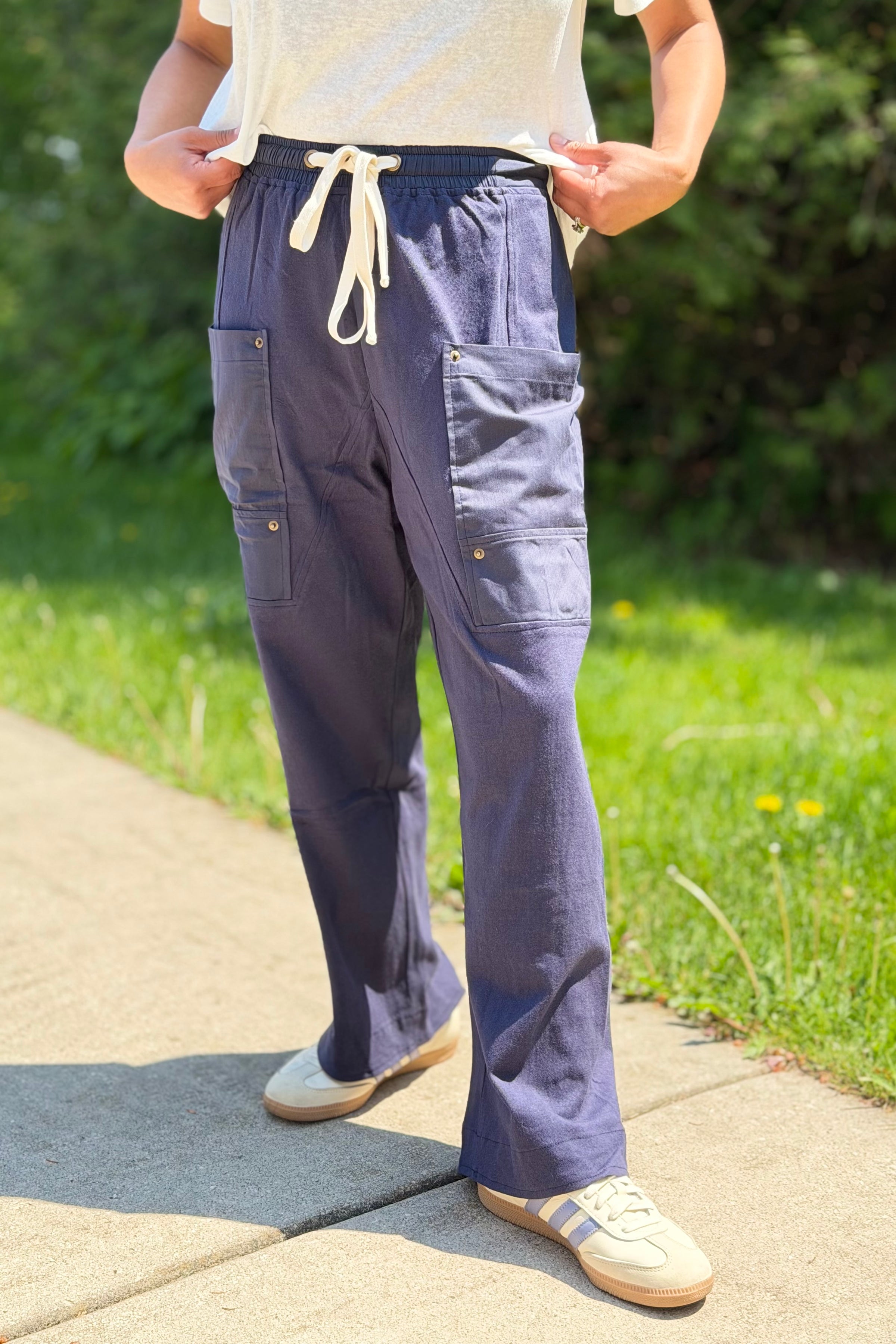 Wide Leg Utility Pants - Navy