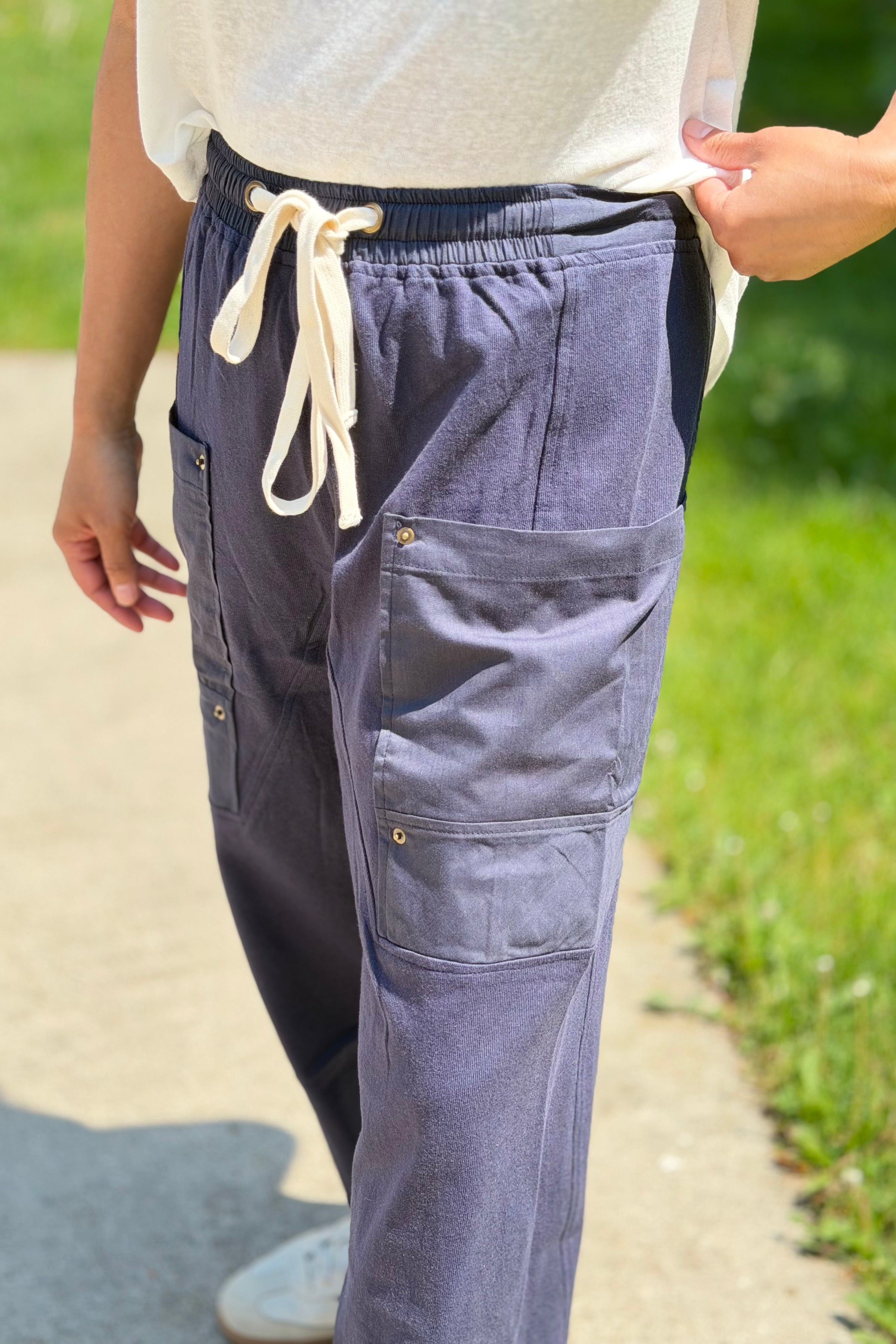 Wide Leg Utility Pants - Navy