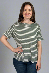 Short Sleeve Stripe T-Shirt - Dusty Olive